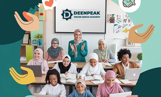 Diverse group of female students and teachers collaborating, with hands showing support and a heart icon